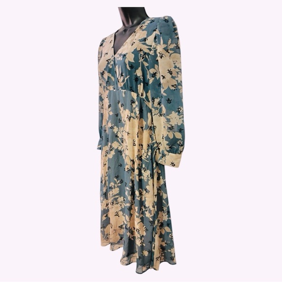 Zara Floral Print Dress NWOT Size Small Navy Blue & Beige Color - Picture 4 of 11
